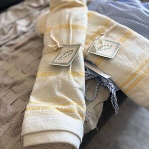 Williams Sonoma Summer Stripe Yellow and Cream Table Runner 16” x 90” NWT One